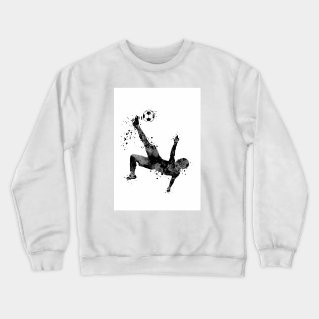 Boy Soccer Player Bicycle Kick Black and White Painting Crewneck Sweatshirt by LotusGifts